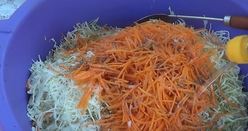 Салат с капустой и морковью с уксусом и сахаром на зиму без варки